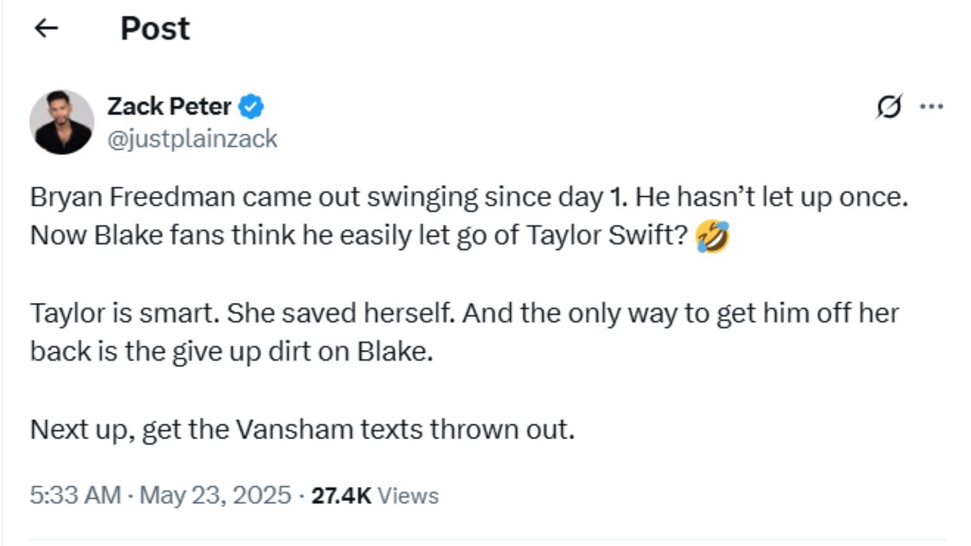 Zack Peter reacts to bombshell claims of Taylor Swift's team (Image via X/@ZackPeter)